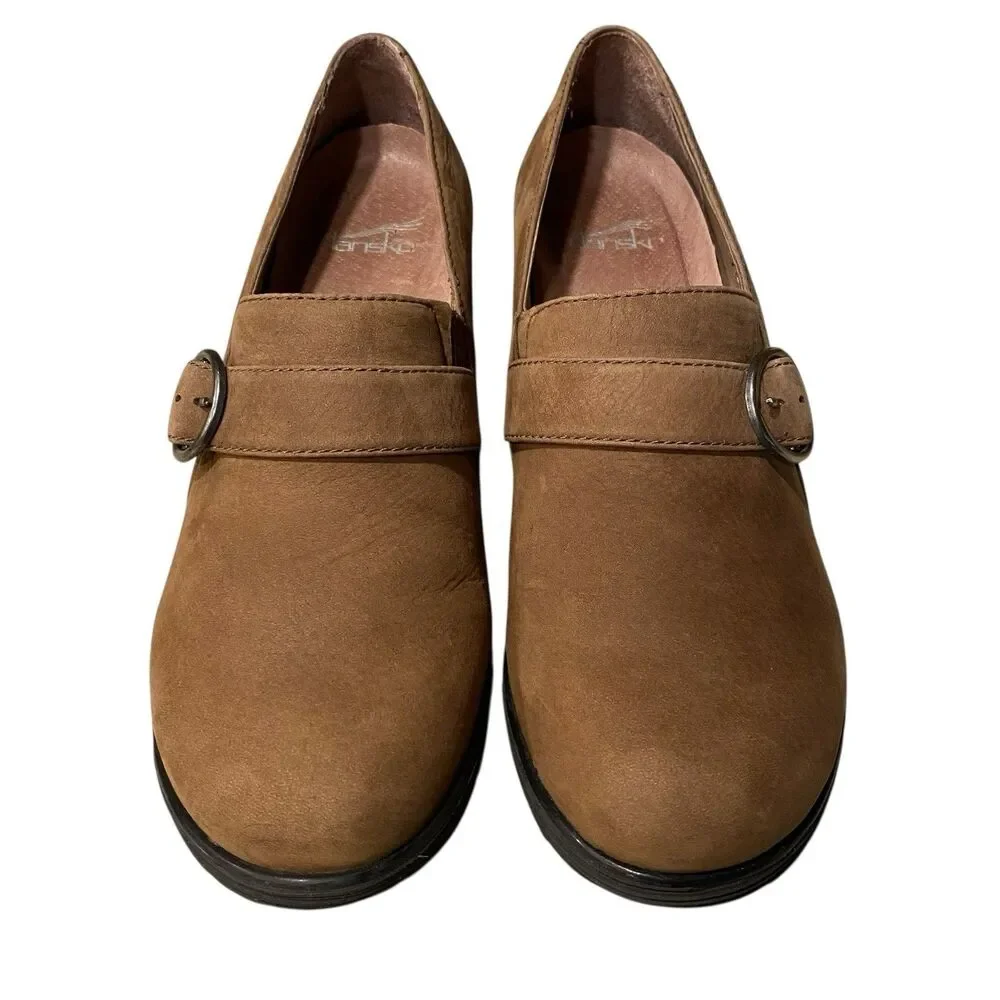 Dansko Clio Wedge Shoes Womens EU 39 US 8.5 Brown Mushroom Nubuck Leather Buckle